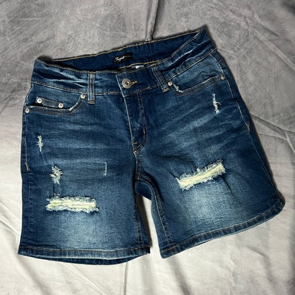 Supplies Dark Blue Distressed Jean Shorts - size 2P - Picture 3 of 10